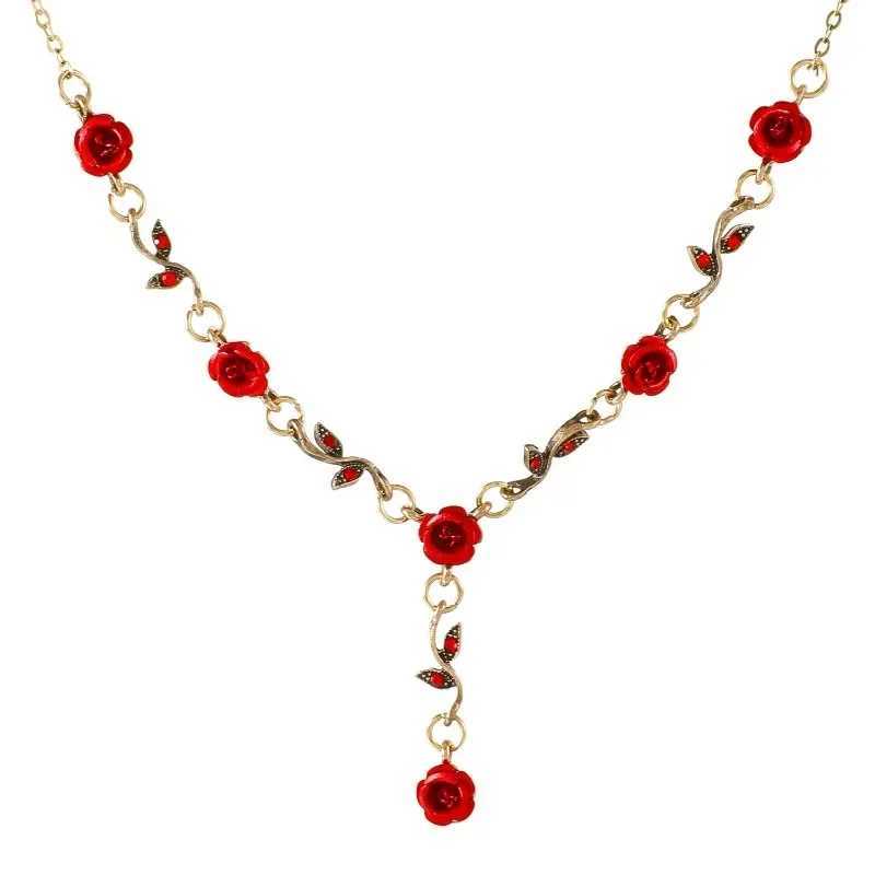 Luxurious Design Rose Flower Necklace Bracelet Earrings Set Elegant Womens Party Jewelry Accories Valentines Day GiftsXJ250109