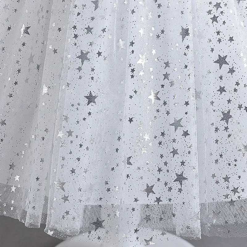 Fashion Solid Color Girls Sequin Dress Lace Mesh Short Sleeve Kids Girl Evening Gown Summer Girls Par Dresses 4-10 YearsXJ250108