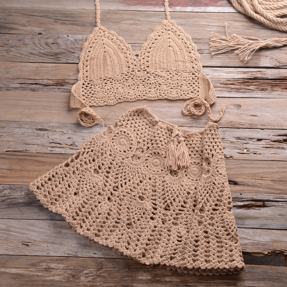 2025 Sexy Beach Bikini Designer Swimsuit Hand Hook Bikini Wrapped Chest With Sexy Versatile Hollow Pleated Skirt Split Swimsuit