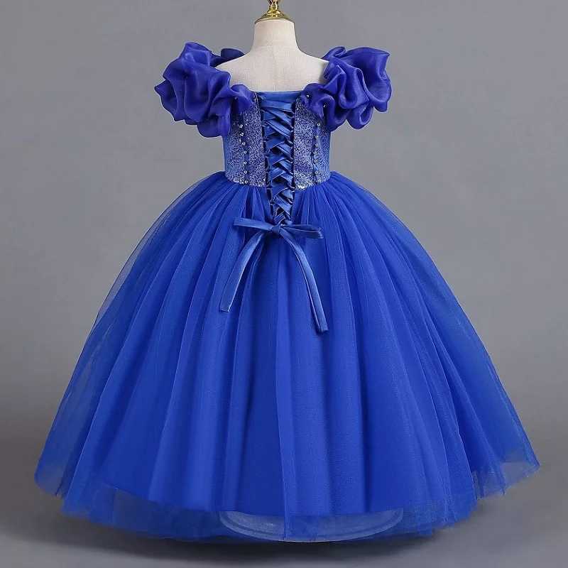 Girls Pearl Sequin Princess Dress 4-12 Fashion Off Shoulder Bunny Dress Banquet High end Lacing Evening DressXJ250108