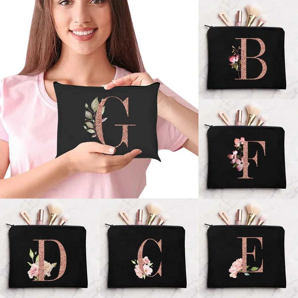 Rose Gold Alphabet Printed Womens Linen Zipper Bag Travel Organizer Unprinted Bolsas Makeup Bag Bridal Makeup Bag W250109