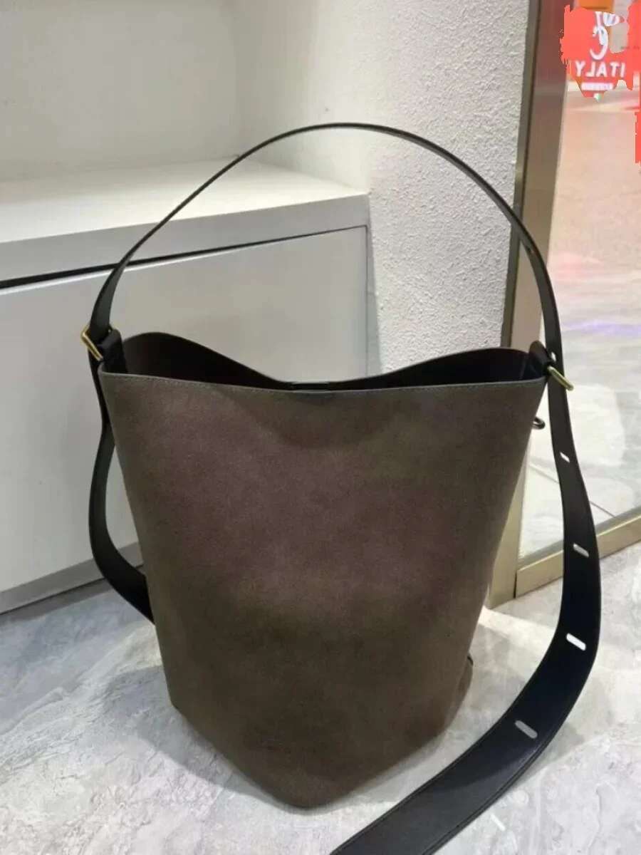 Genuine Leather Women's Shoulder Cross Designer Head Layer Suede Cowhide Female Handheld Underarm Bucket Bag 2025 New