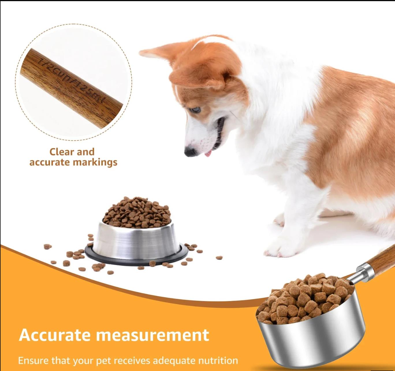 Dog Cat Food Scoop Stainless Steel Pet Food Measuring Cup with Handle Dishwasher for Dog Cat Pet Rice Flour Soybean
