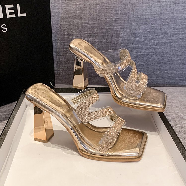 Women Sandals High Heel Chunky Heel Fashion Summer Outdoor Wear New Style High-end Triple Champagne Silver Free shipping