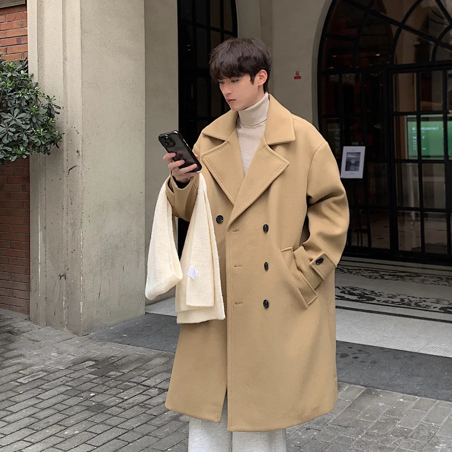 Winter High Quality Woolen Trench Coats Men Korean Style Male Casual Trenchcoat Mens Streetwear GrayKhakiBlack 250106