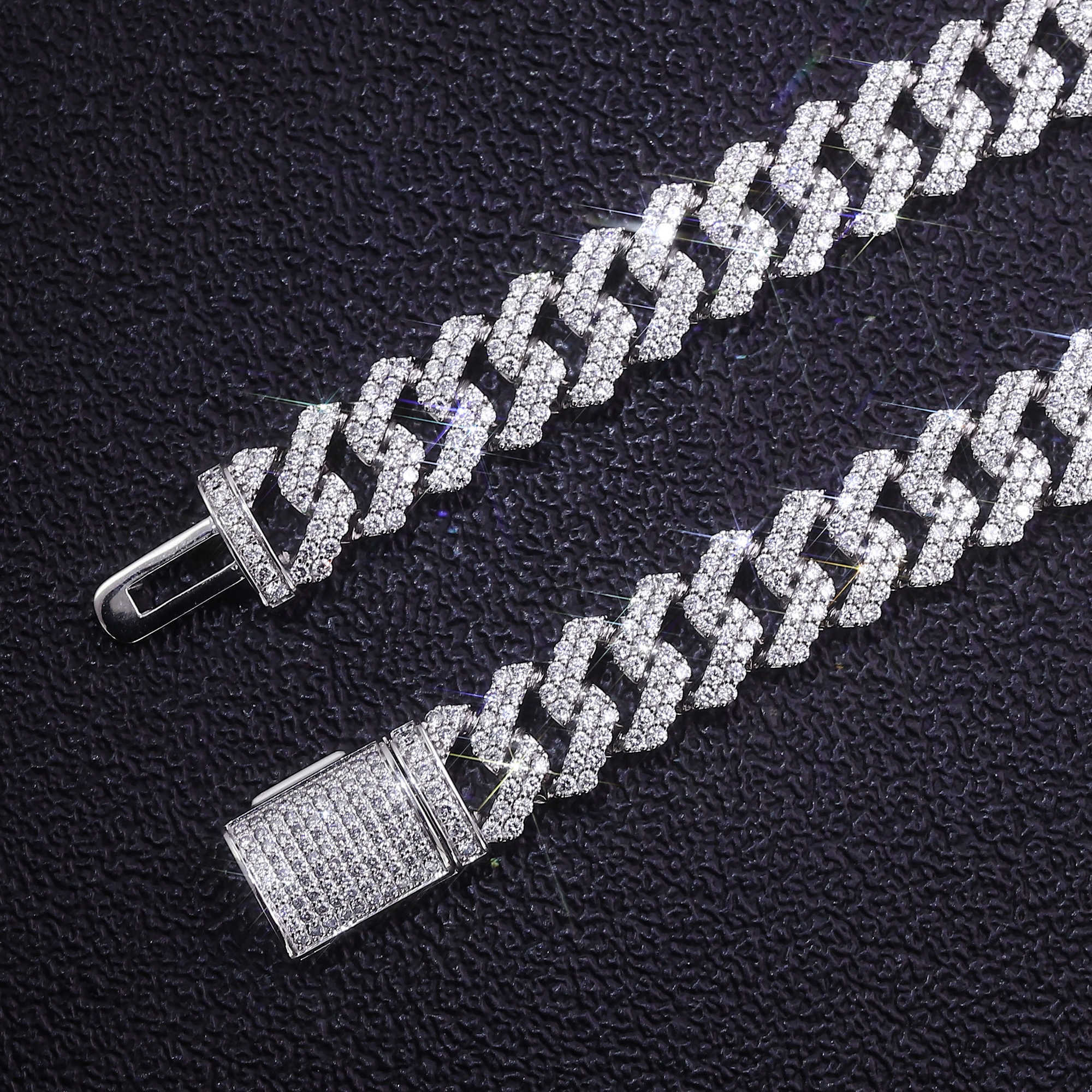 fine jewelry white gold cuban link chain VS lab diamond cuban chain necklace 16 18 20 22 24inch 12mm hip hop ice men bracelet