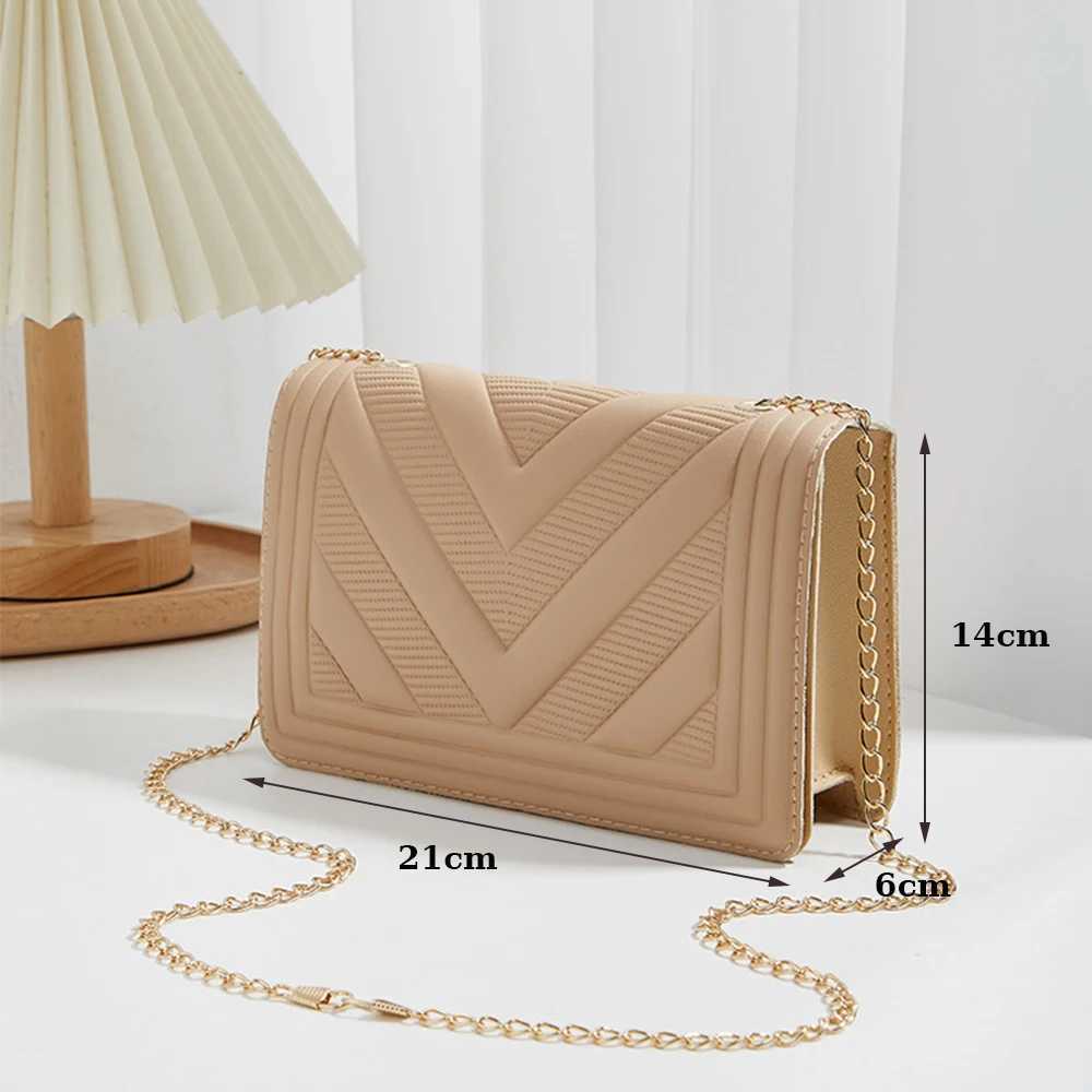 Womens PU Leather Crossbody Bags V-Shape Pattern Adjustable Chain Shoulder Bags Fi Handbag Female Solid Color Square BagXJ250108