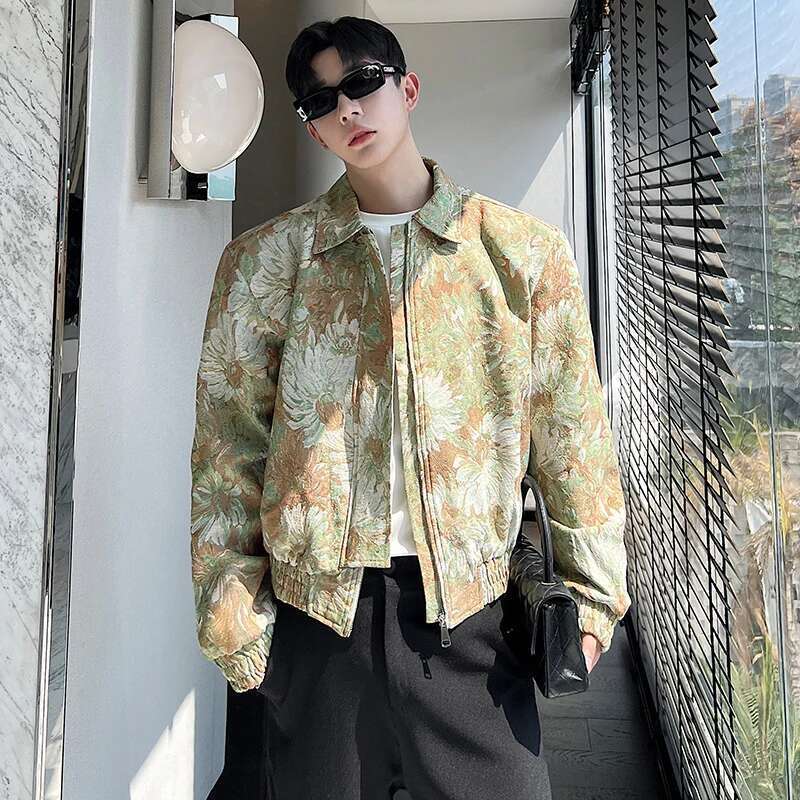 Korean Fashion Ral Printed Jacket Men's 2024 Autumn New Gentleman Original Trendy Street Shoulder Pad Outerwear Lz1389