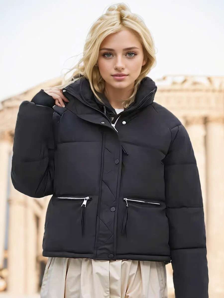 On Sale Autumn Winter Women Ladies Zipper Front Down Jacket Outerwears Short Fashion Warm Puffer Coats Clothing