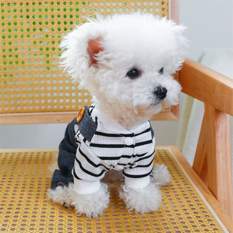 Dog Jumpsuit Pet Overall Round Neck Dog Denim Jumpsuit Adorable With Traction Ring Cartoon