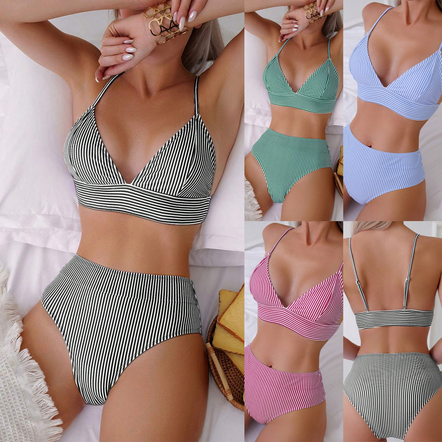 2025 new split style sexy slim fit striped bikini with abdominal cover swimsuit designer swimsuit