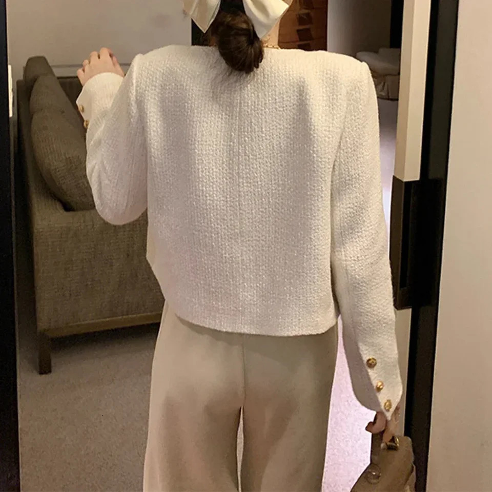 Cropped Tweed Jacket Women Vintage Aesthetic Korean Fashion Harajuku Chic-Elegant Jackets Autumn Winter Cardigan Coat 250109