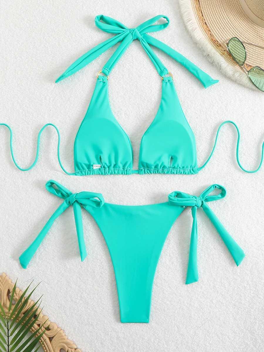 Woman Swimsuits 2025 Sexy Bikini Women Swimwear Halter Tie Bathing Suit Lace Up Beach Wear Swimming Fo Fa Thong Bikinis SetsXJ240108