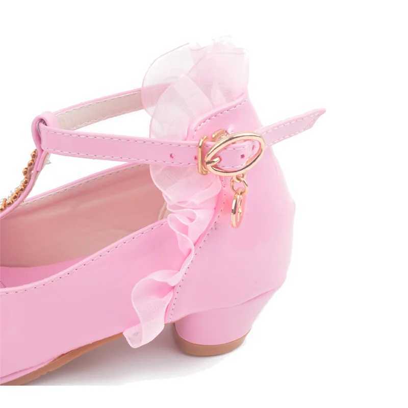 ULKNN Girls Sandals High Heels Pink Belt Buckle Childrens Bow White Shoes Size 26-37 Soft Kids Shoes W250108