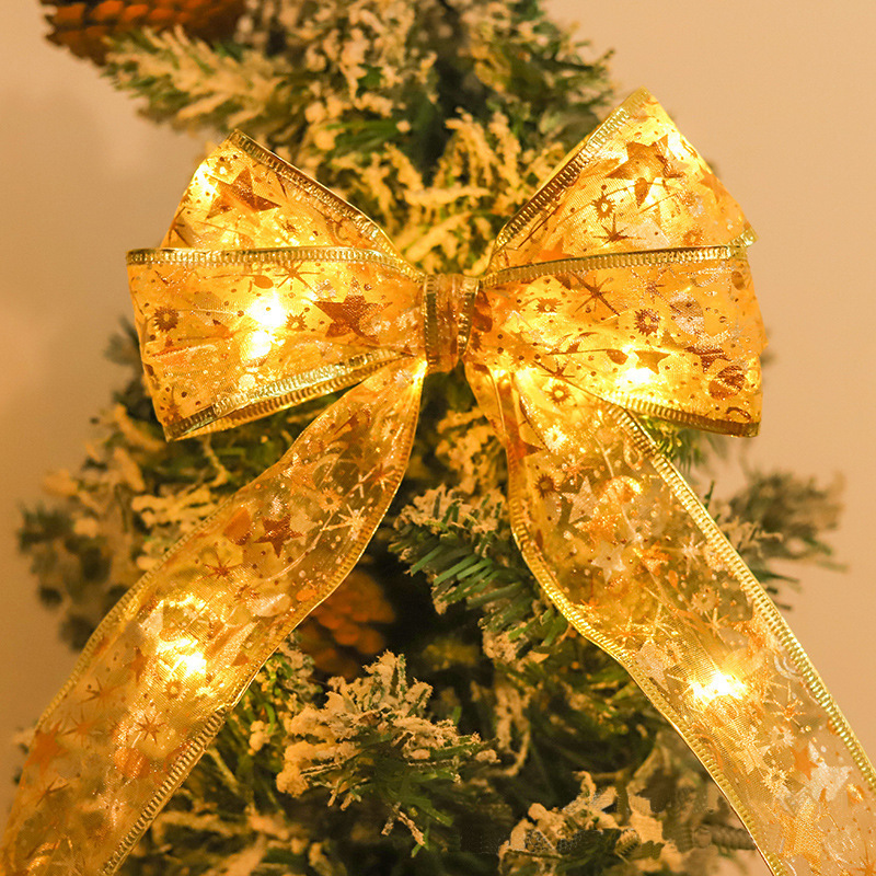 Cross-border LED ribbon string Christmas tree decorative light string satin light gift box decorative ribbon flashing light string