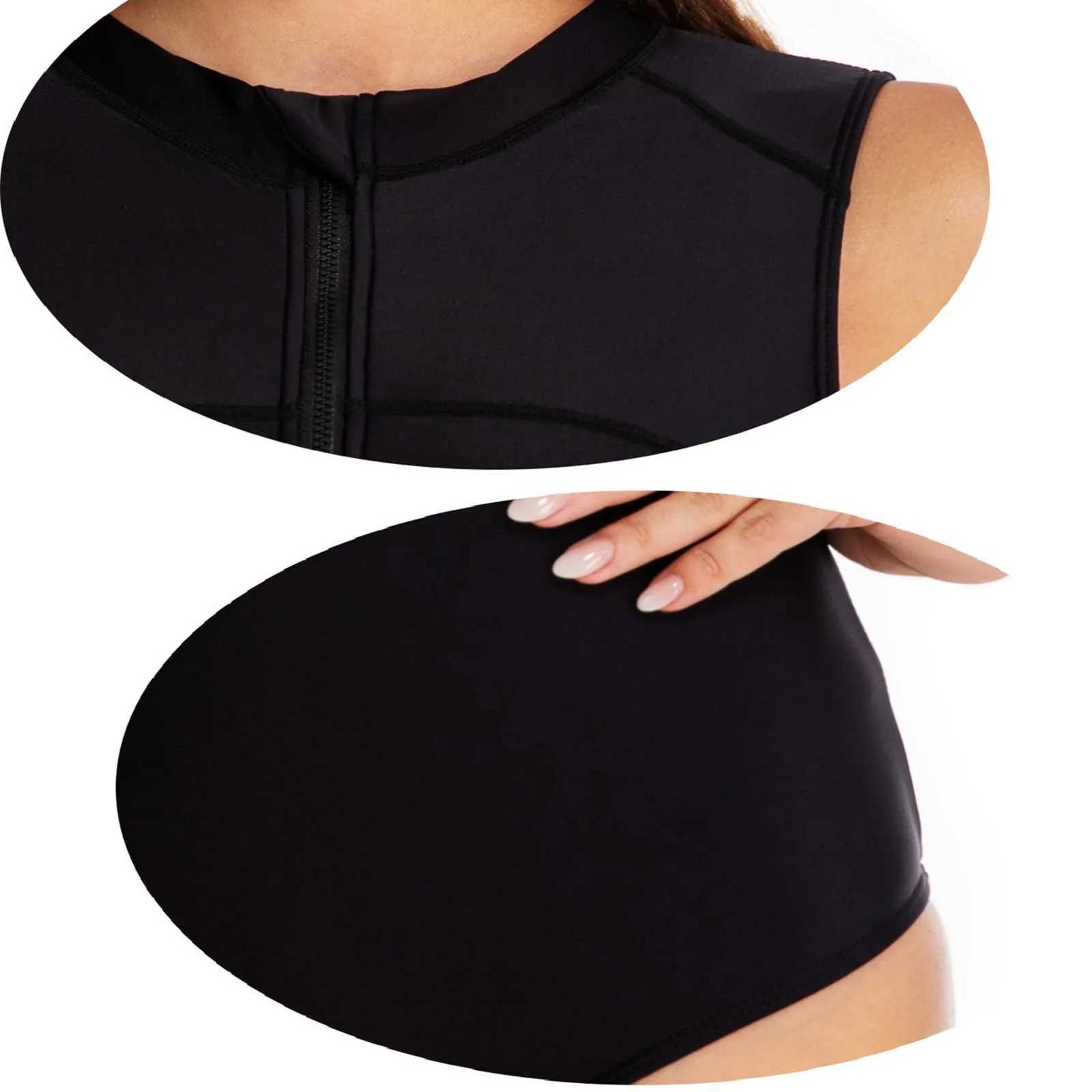 Black Tight Wetsuit Women Bathing Suit Front Zipper Up Diving Surfing Beachwear Summer Fa Tummy Control Suthing SwimwearXJ240108