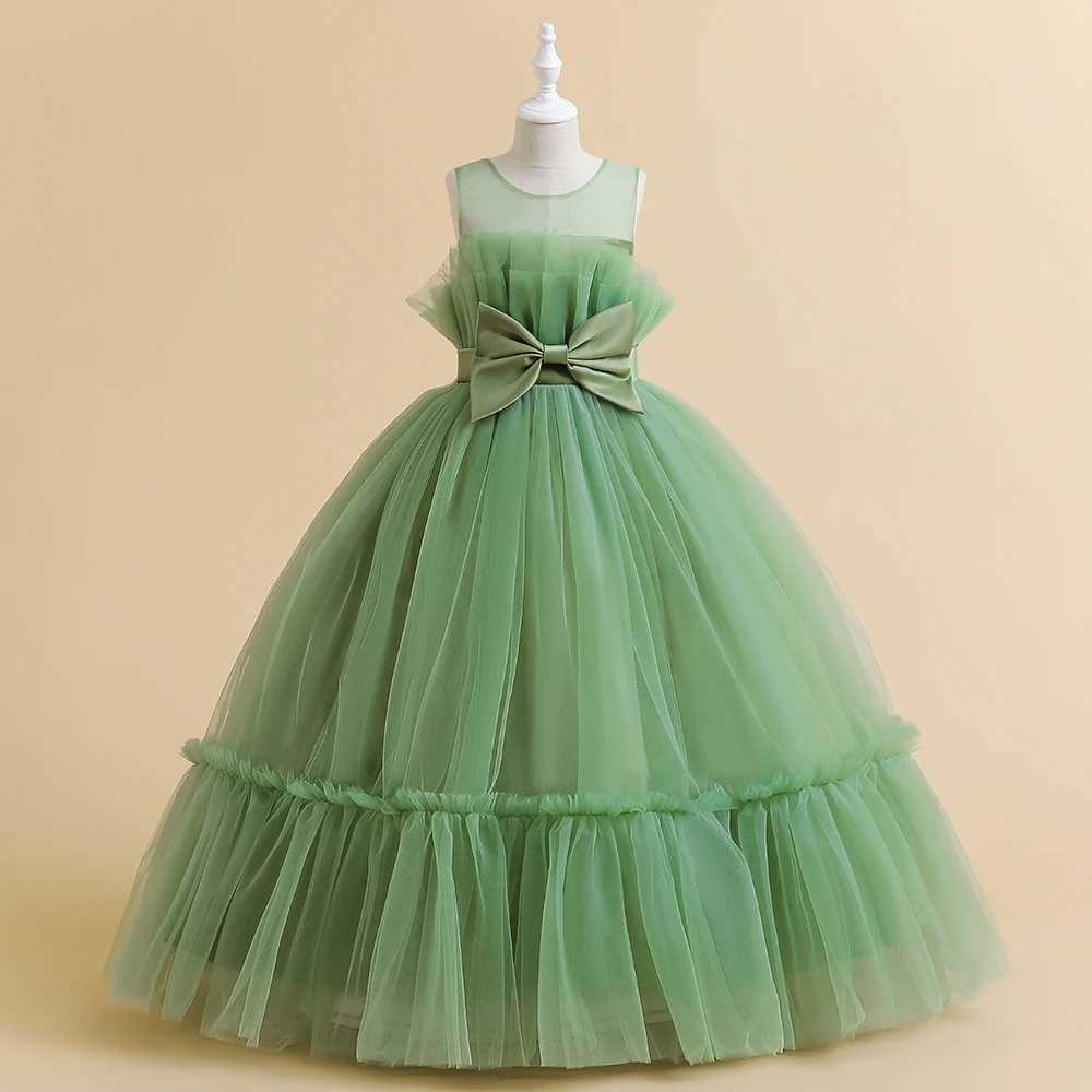 Formal Lace Bridesmaid Evening Dresses For Girls Costume Elegant Tulle Bow Par Princess Dress Girl Wedding Prom Gown VestidosXJ250108