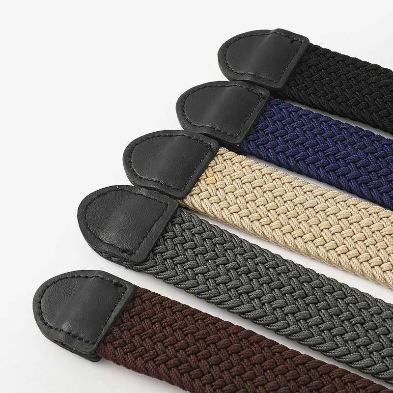 Unisex eyeless needle metal alloy rectangular buckle womens waistband elastic canvas waistband casual pants mens jeans waistband W250109