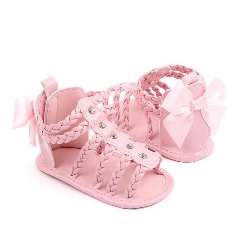 Babyshoes Girls Roman Sandals Open toe Knitted Solid Color Simple New Summer Hollow Flat Casual Shoes Childrens Fashion Casual Shoes W250108