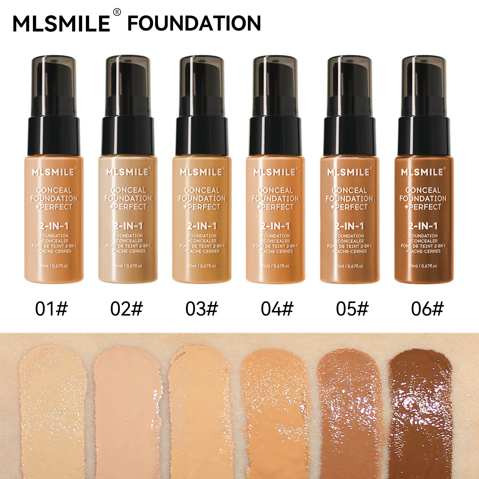 20ml MLSMILE CONCEAL FOUNDATION PERFECT 2in 1 FOUNDATION CONCEALER 6 Colors Face Makeup Concealer