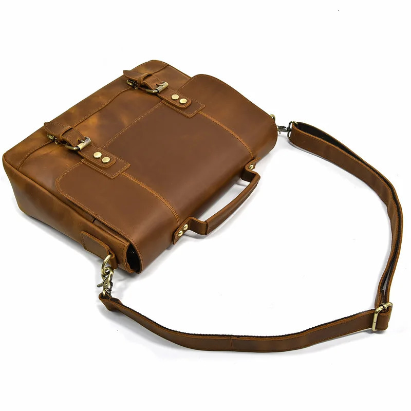 Mens Genuine Leather Briefcase Retro Handbag Large Capacity Shoulder Bag Cross-border Commute Laptop Bag 250107