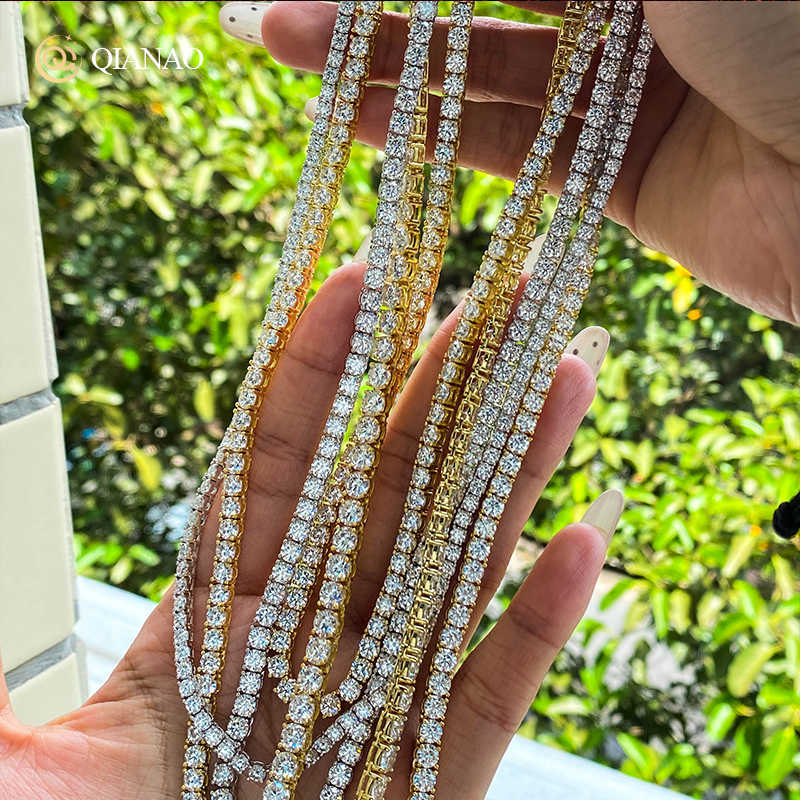 hip hop jewelry 925 Silver Plated yellow gold tennis chain 2mm 3mm 4mm 5mm 6mm DEF color Rose Gold Moissanite Diamond necklace