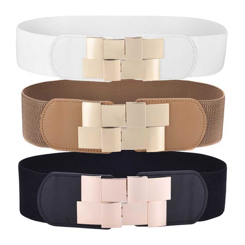 Womens elastic wide belt classic womens multi-color square buckle dress decoration ultra-thin elastic belt W250109