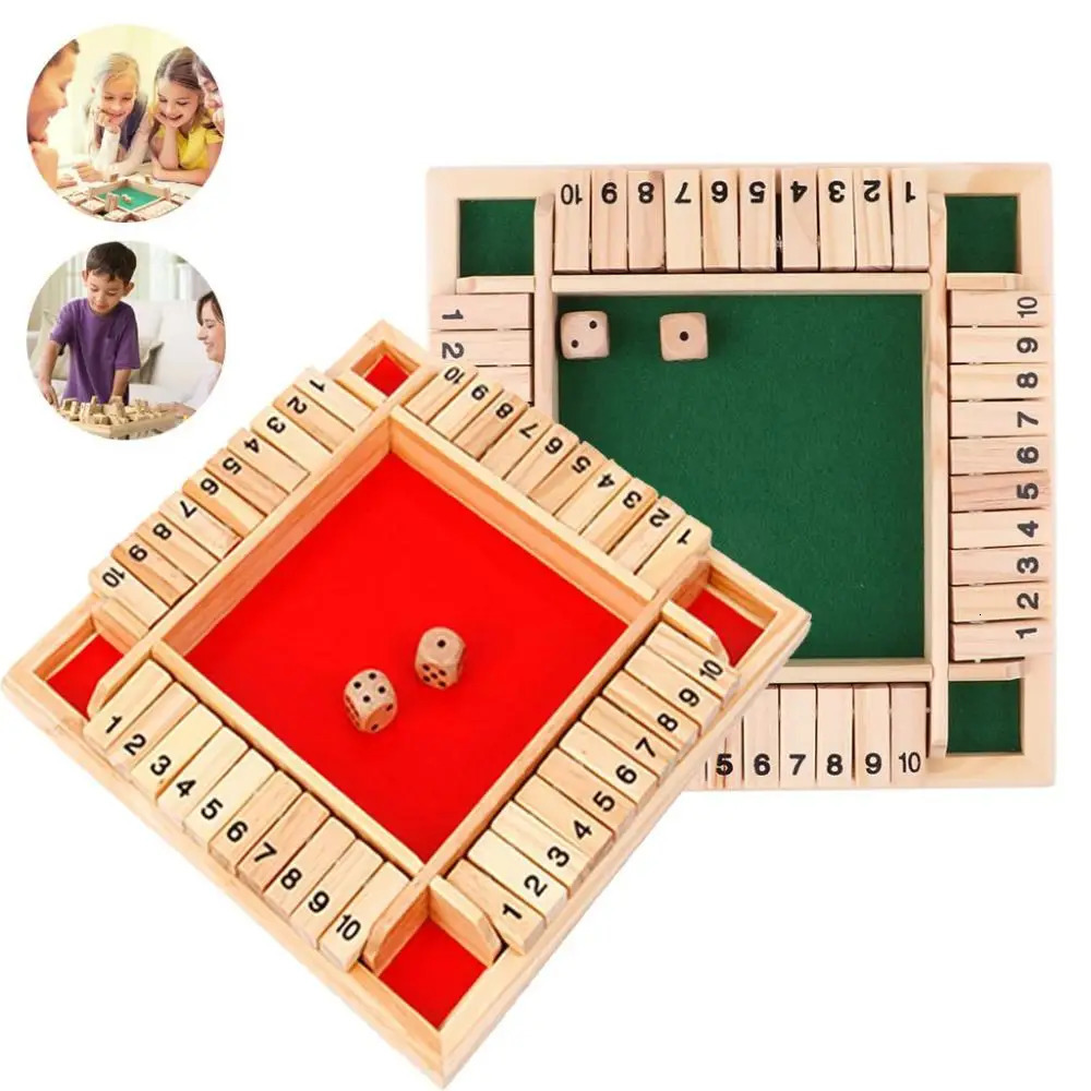 Shut The Box Dice Board Game Wooden Flaps Dices Game 4 Players Pub Bar Party Supplies Family Entertainment for Kids Adults 250109