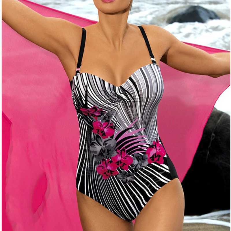 Floral One-piece Large Swimsuits Closed Plus Size Swimwear Push Up Womens Swimming Body Bathing Suit Fa Beach Pool BatherXJ240108