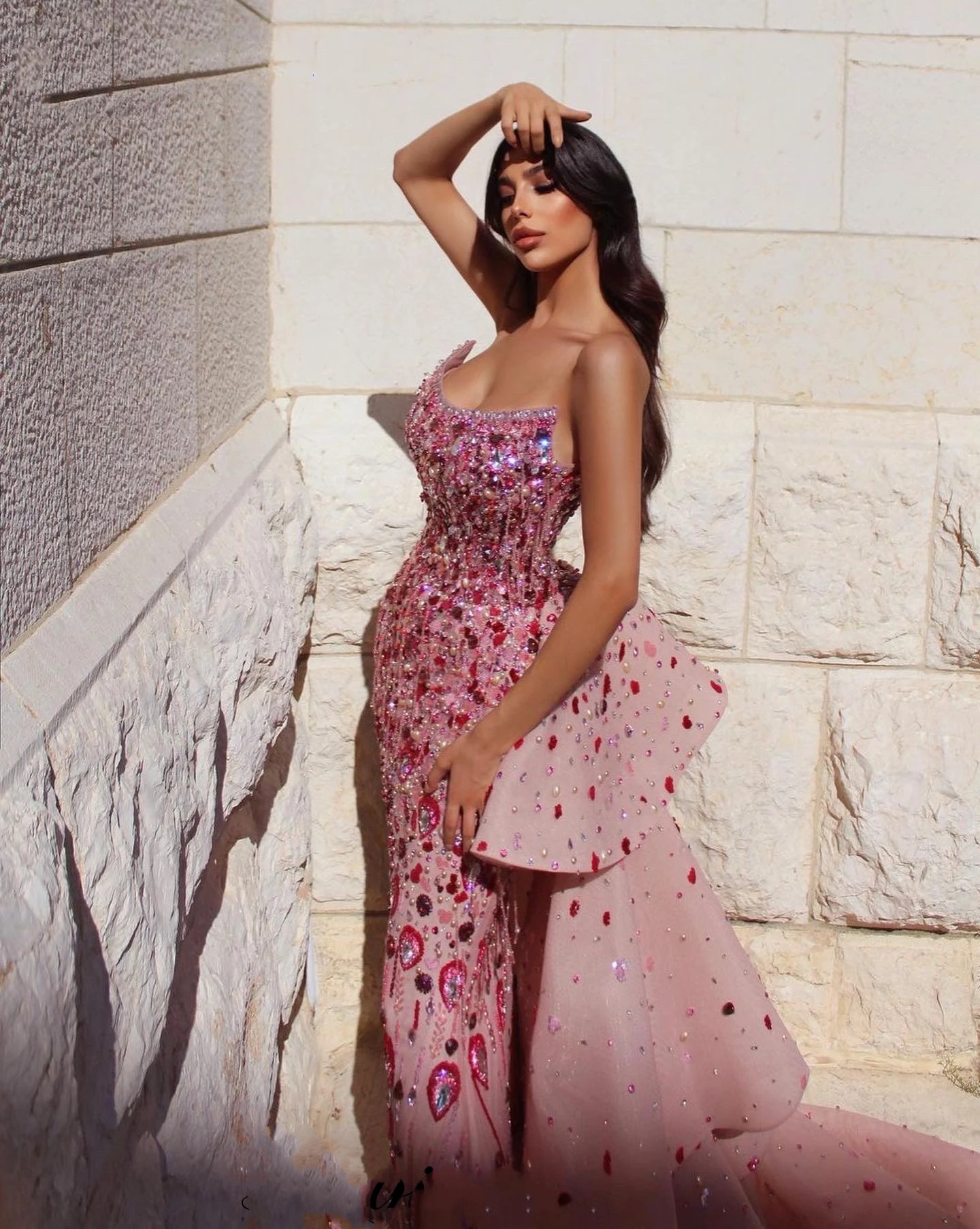 Exquisite Mermaid Evening Dresses For Women Strapless Sleeveless Gown Crystal Sequins Beaded Sweep Train Customized Dress Party