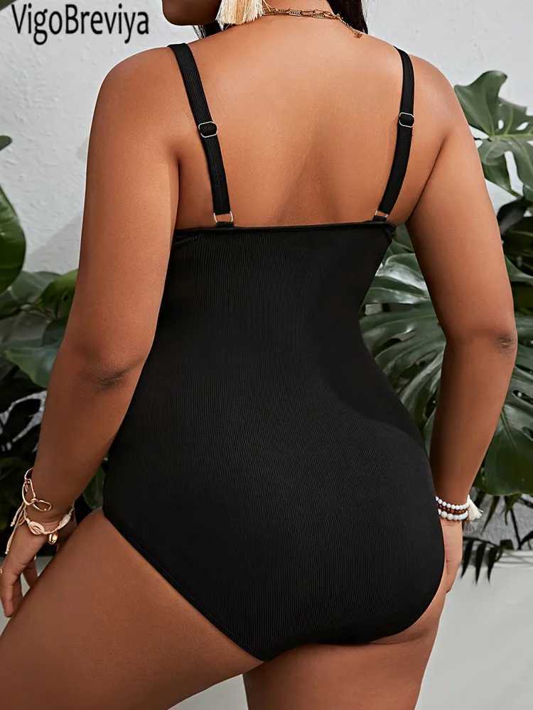 VigoJany 2025 Black Strapped Plus Size Swimwear Women Green Push Up Chubby Big One Piece Swimsuit Beach Lady Large Bathing SuitXJ240108