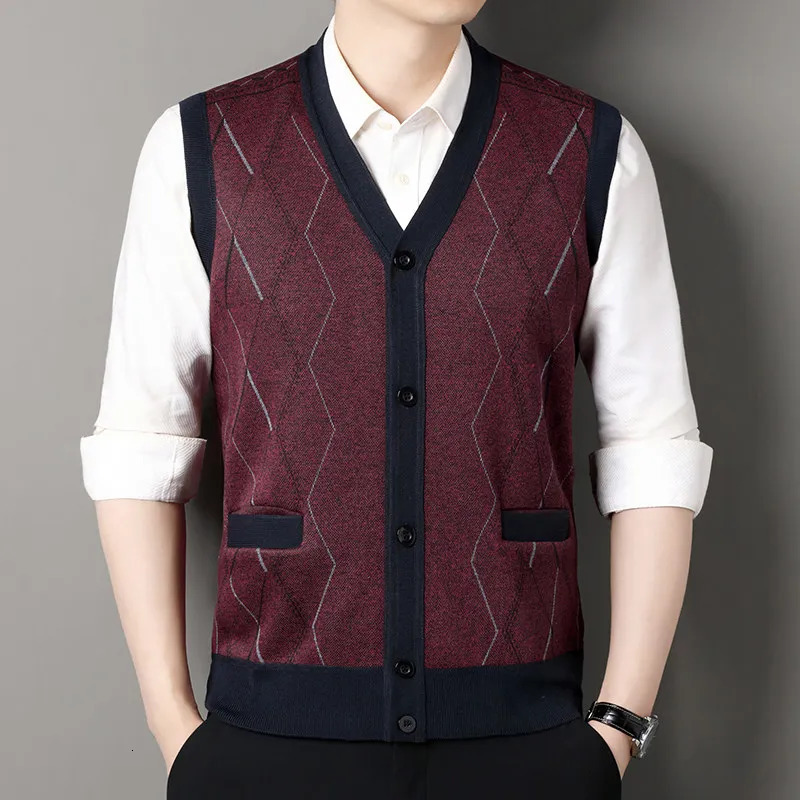 Autumn Winter Mens Sleeveless Knitted Cardigan Middleaged and Elderly Warm Vest Coat Casual Fit Daily Hair Sweater 250107