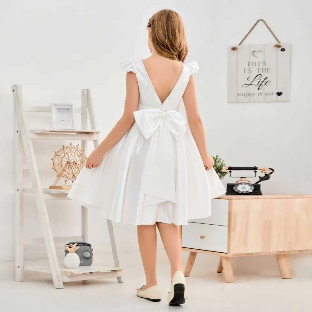 Satin Ivory Junior Bridesmaid Dress For Wedding Birthday Evening Par Ball Pagent Prom Banquet Princess Flower Girl DressesXJ250108