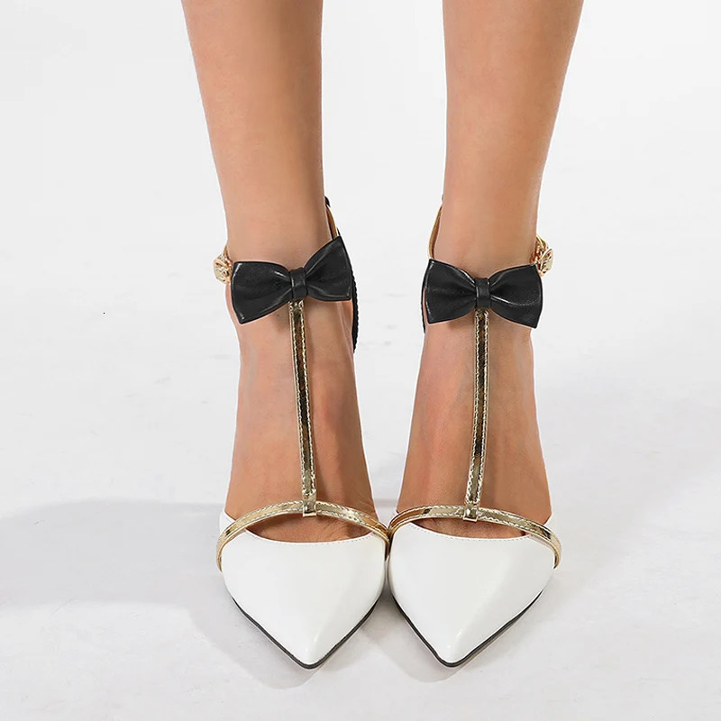 Liyke Fashion Bowknot Ankle Strap Women Pumps Sexy Pointed Toe Stripper High Heels Wedding Banquet Shoes Sandals Female 250106
