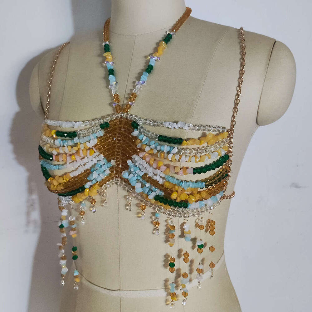 Exotic and sexy colored stone vest beach vacation music festival party with chest chain bead bras