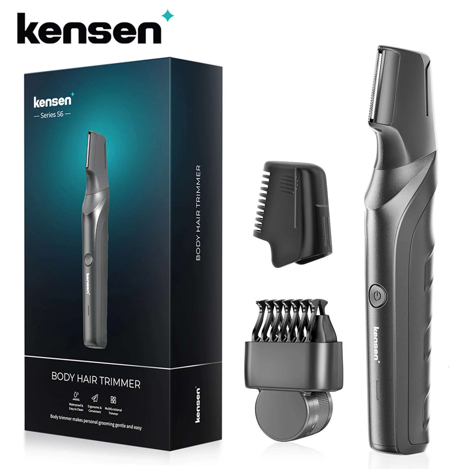 Kensen S6 Electric Body Tirmmer for Men Groomer Clipper IPX5 Waterproof Groin Pubic Hair Trimmer with 2 Attachments Barber