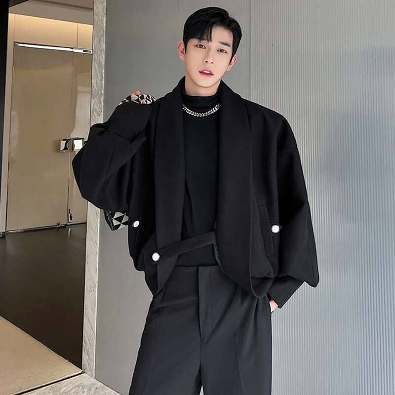 Original Buttoned Decorate Asymmetric Design Jacket Autumn New Men's Personality Trendy High Street Clothes