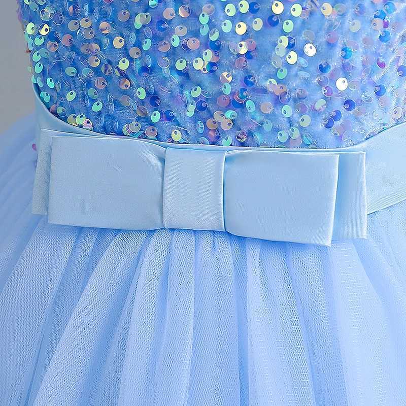 Luxury Girl Blue Sequined Dress 5-14T Children Formal Pageant Gala Prom Gown Bridesmaid Girl Wedding Costume Graduation ClothesXJ250108