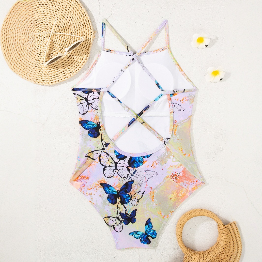 2025 new women's one-piece swimsuit nylon fixed printed chlorine resistant waistband chest pad soaking hot spring swimming pool designer swimsuit