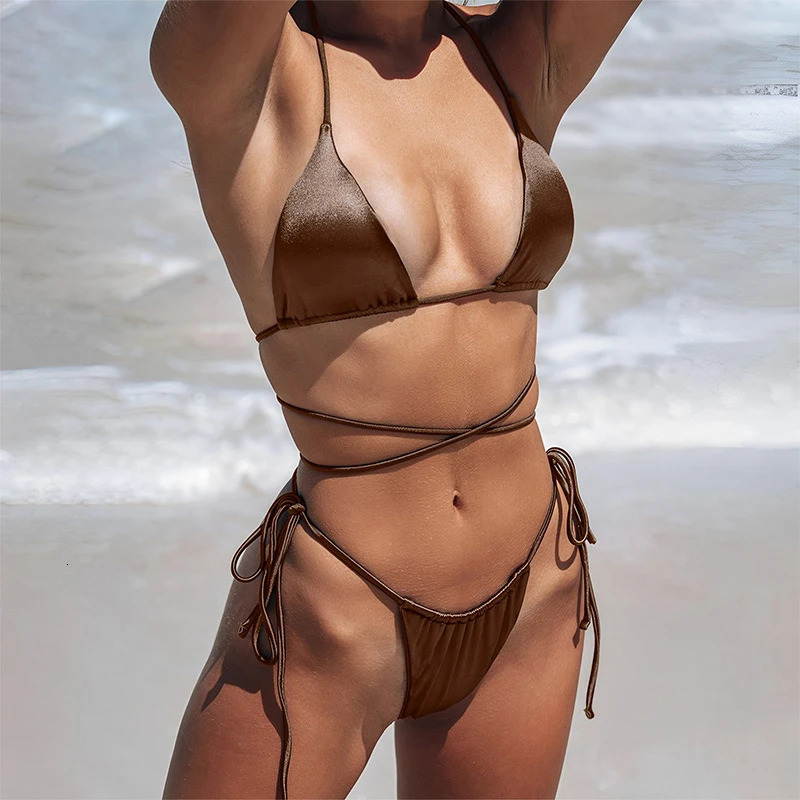 Sexy Micro Bikini Women Swimsuit Swimwear Triangle Biquini Thong Bikinis Set Halter Swimming Female Bathing Suits Beachwear 250106