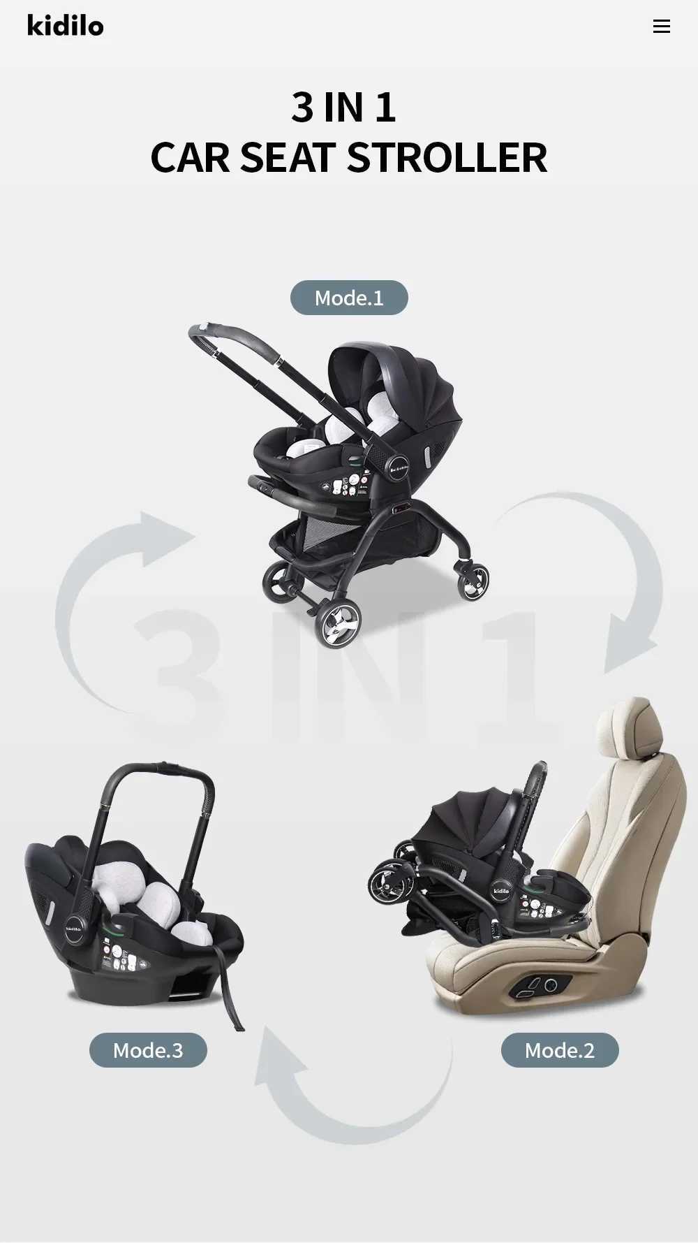 3-in-1 baby safety stroller two-way newborn baby safety seat portable 3-in-1 stroller for 0-2 years old W250109