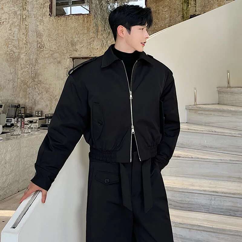 Stylish Double Zipper Design Casual Jackets Loose Straight Tube Pants Men's Trendy Two-Piece Sets Autumn New Ae0bff
