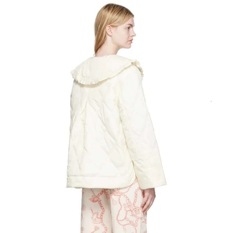 Peter Pan Collar Plaid Quilted Jacket For Women, Loose Outerwear, Pockets Parkas, Winter Clothes, New Fashion
