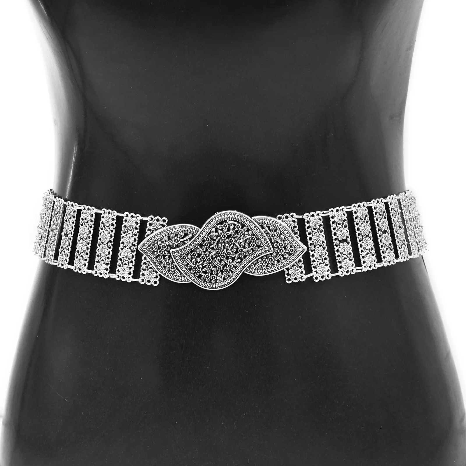 Vintage Silvery Hollow Flower Metal Waist Belly Chains Thai Malaysian Ethnic Clothing Beach Party Belts Body Jewelry Accessories 250107