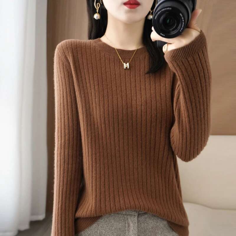 New Long Sleeved Women's Bottom Knitted Round Neck Pullover Sweater, Solid Color Top, Paired With Wool Sweater