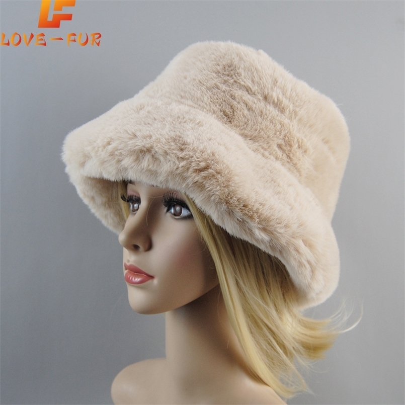 Fashion Rabbit Fur Hat Super Soft Womens Winter Cotton Lining Warm Russian Ski Bean Plush Solid Color 241223CJ