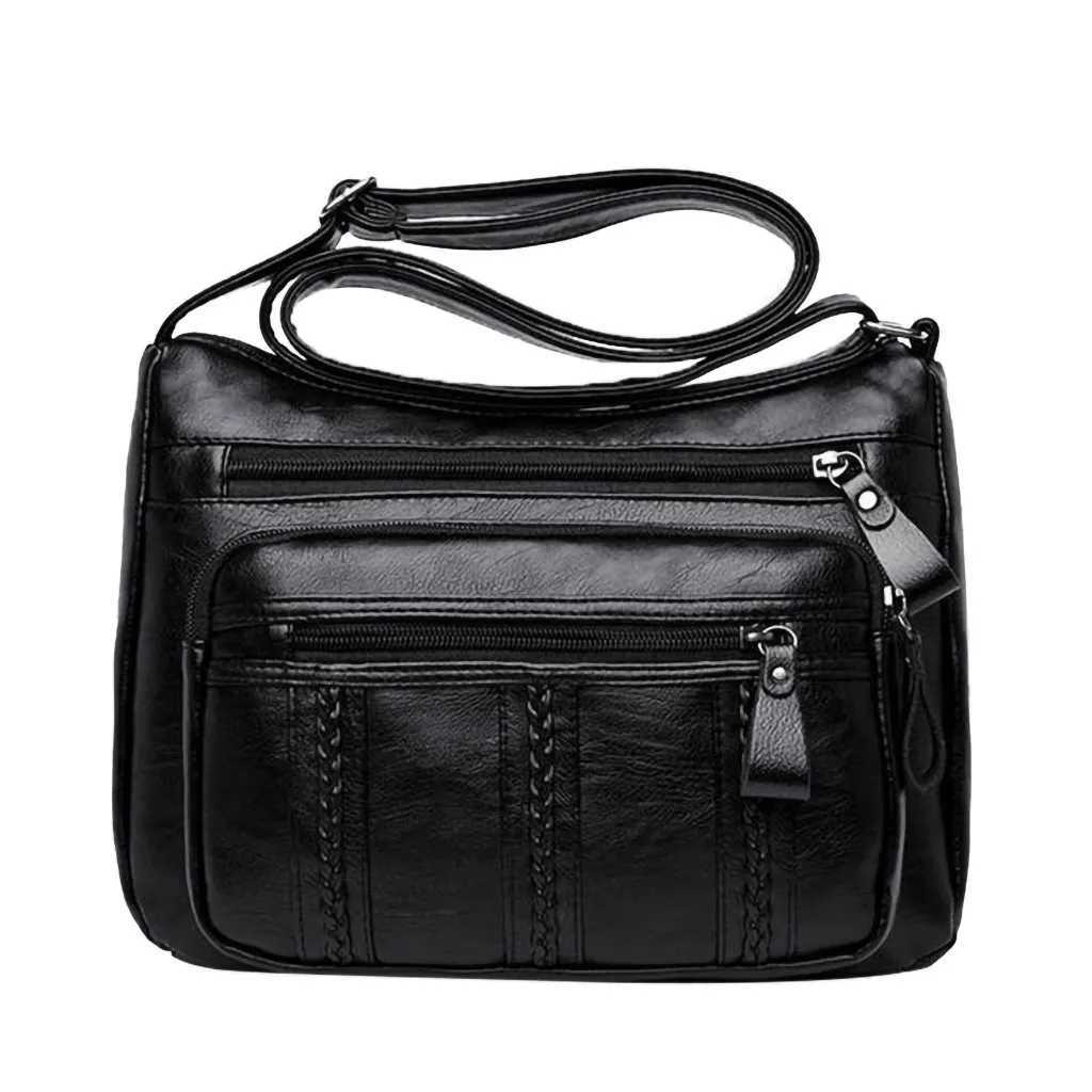 Fi Black Shoulder Bags For Women Pu Leather Soild Color Crossbody Messenger Bag Purse Female Mama HandbagsXJ250108