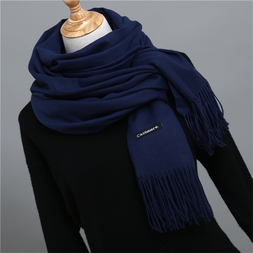 Solid color cashmere mens scarf winter Pashmina warm collar navy blue black gray business Bufanda shawl 241223