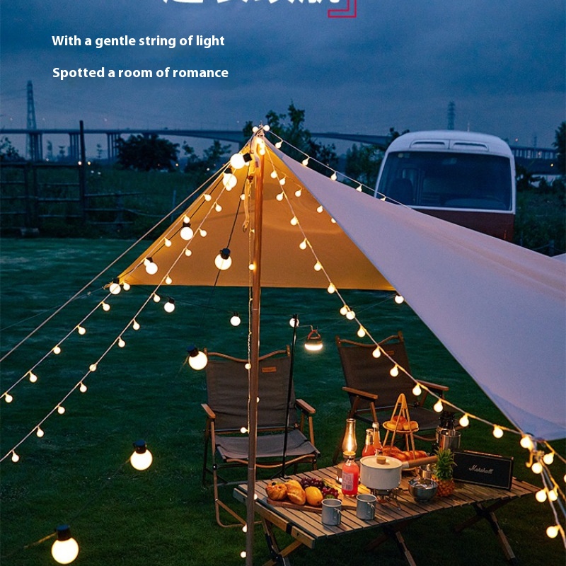 LED solar frosted small white ball light string outdoor waterproof camping atmosphere light tent decoration battery box light strip