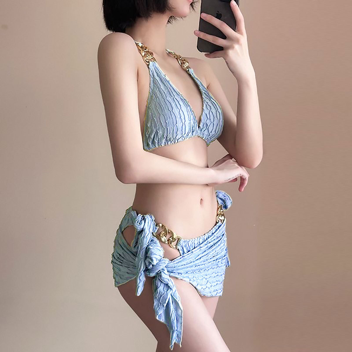 Bikini women 2025 new bikini dress style three piece set sexy small chest vacation white hot spring designer trendy swimsuit